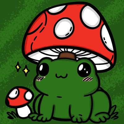 a cute frog with a mushroom hat