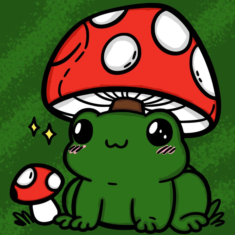 a cute frog with a mushroom hat