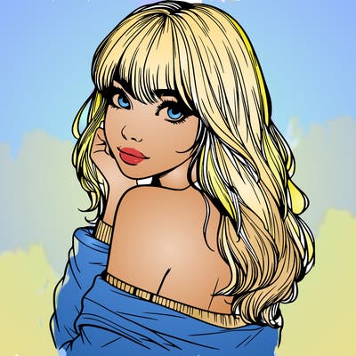 realistic girl with bangs looking over her shoulder