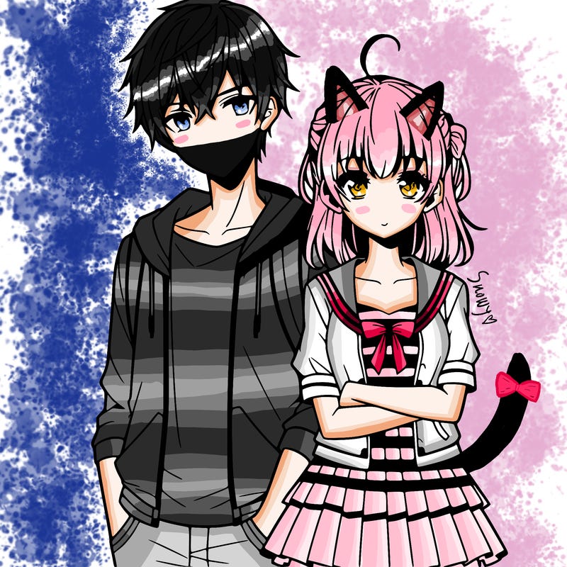 anime teen girl and boy