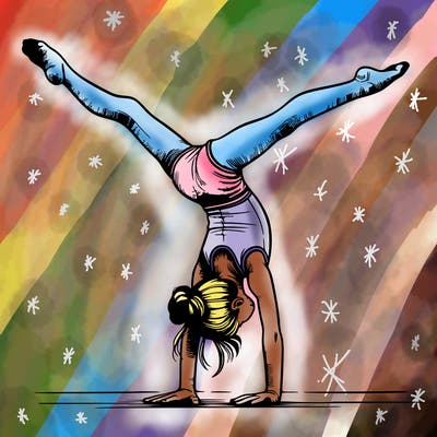 realistic gymnastic hand stand girl in four splits
