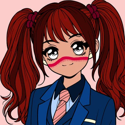 realistic girl with two ponytails and a suit on