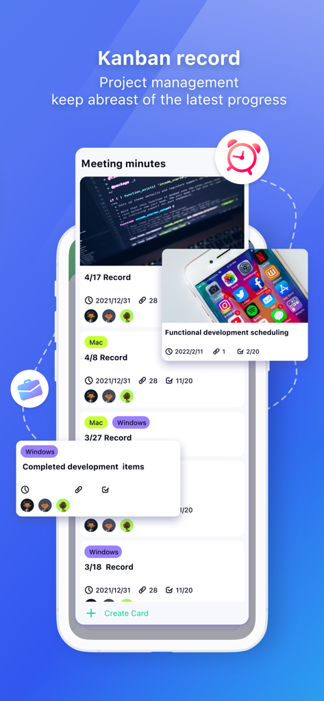 Letstalk IM - Letstalk IM Kanban record screen showing project management progress and task cards.