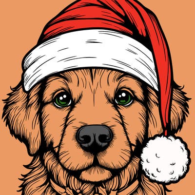 realistic dog with a christmas hat