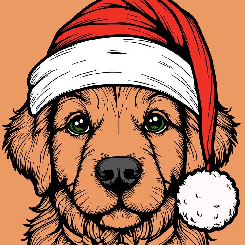 realistic dog with a christmas hat