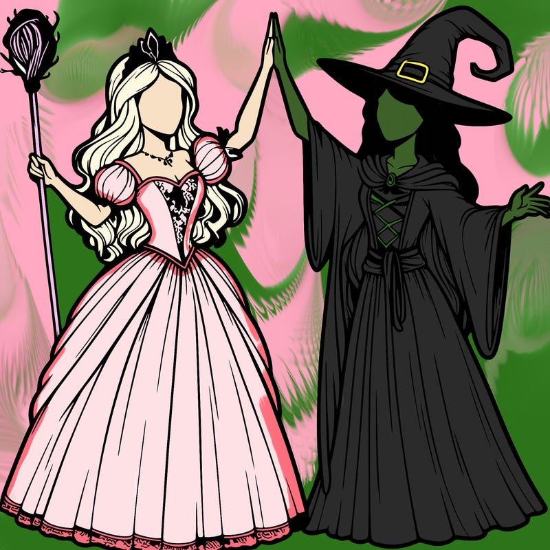 detailed realistic split of a princess and a witch