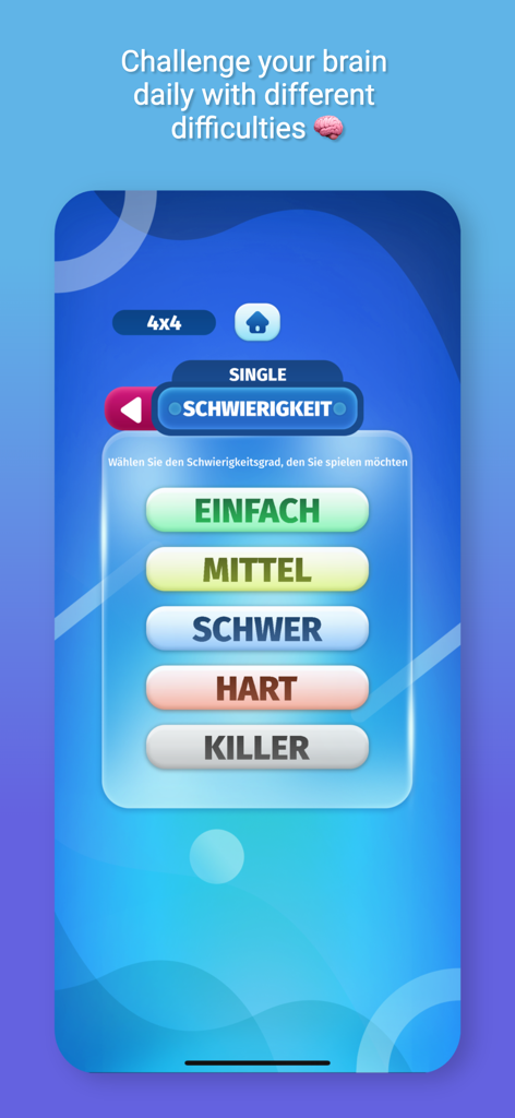 Tela de seleção de nível de dificuldade para Sudoku Up mostrando opções de Fácil a Assassino