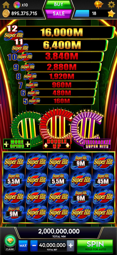 Citizen Jackpot Slots Casino - Une capture d'écran de jeu mobile de Citizen Jackpot Slots montrant un tour de bonus sur le thème des feux d'artifice avec de grosses récompenses en pièces et un gain total de deux milliards