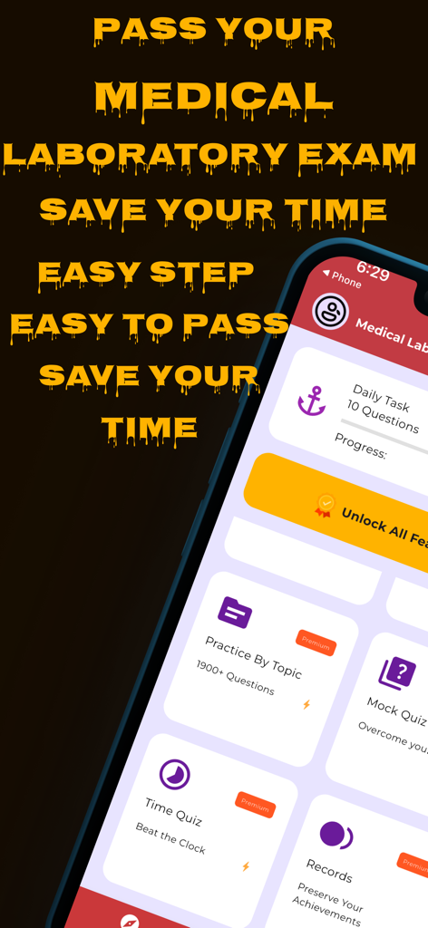 Medical Laboratory Prep 2025 - Interfaz de la aplicación Medical Laboratory Prep 2025 que muestra varios modos de estudio de exámenes y herramientas de práctica