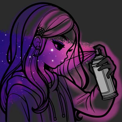 a realistic girl spray painting