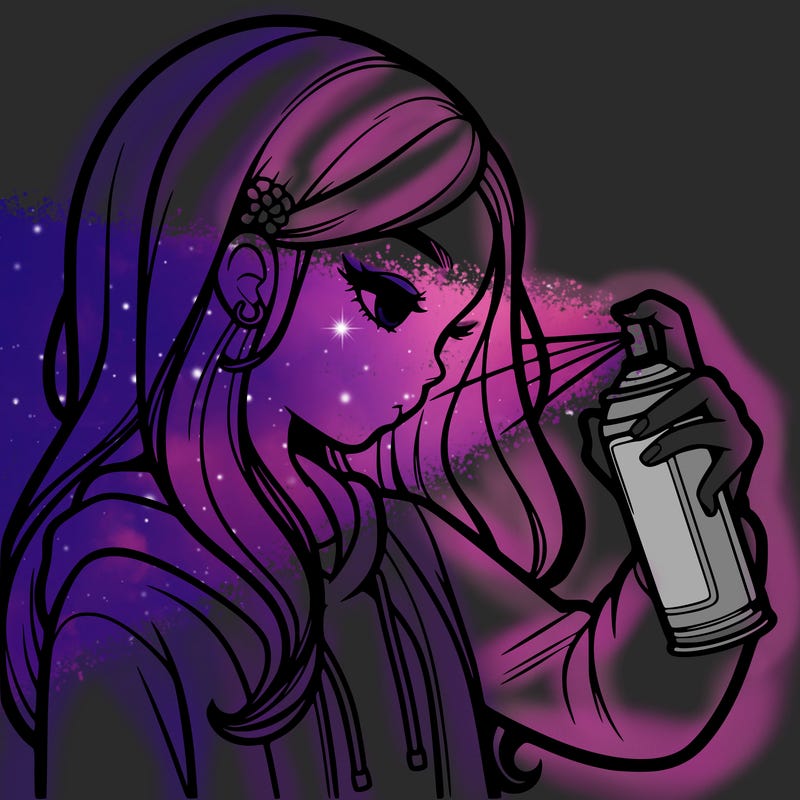 a realistic girl spray painting