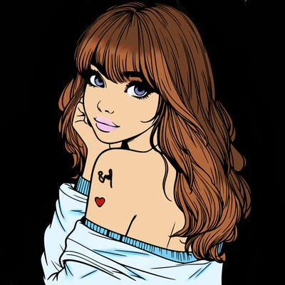 realistic girl with bangs looking over her shoulder