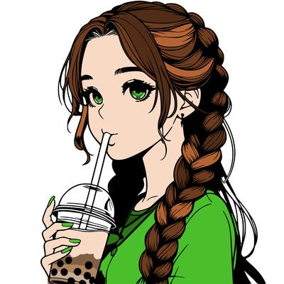 realistic girl with braided hair drinking boba