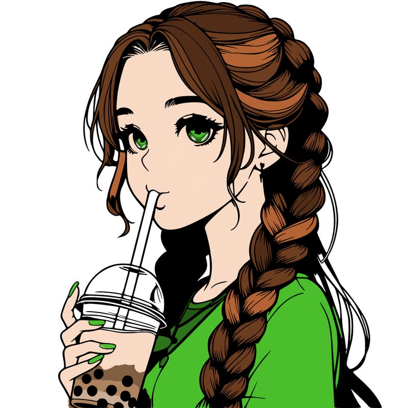 realistic girl with braided hair drinking boba