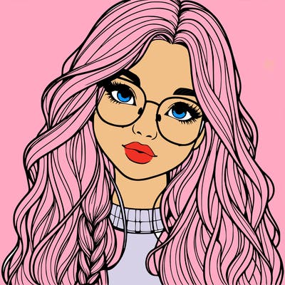 girl with long hair and freckles and glasses realistic