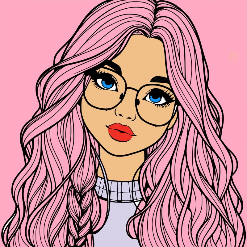 girl with long hair and freckles and glasses realistic