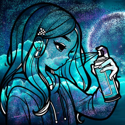a realistic girl spray painting