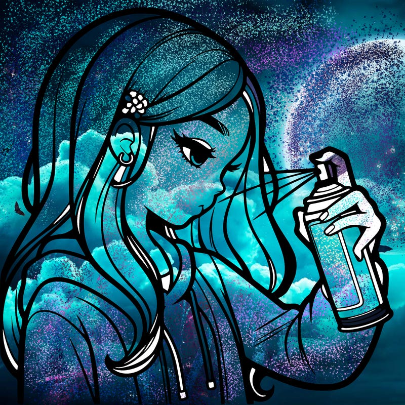 a realistic girl spray painting