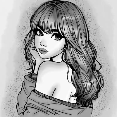 realistic girl with bangs looking over her shoulder
