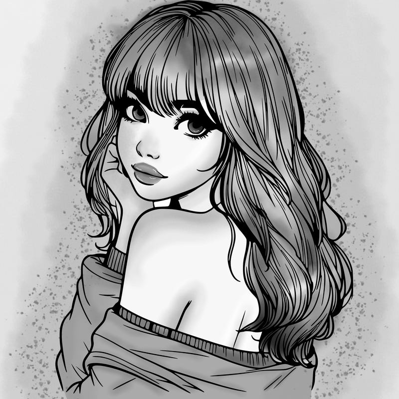 realistic girl with bangs looking over her shoulder