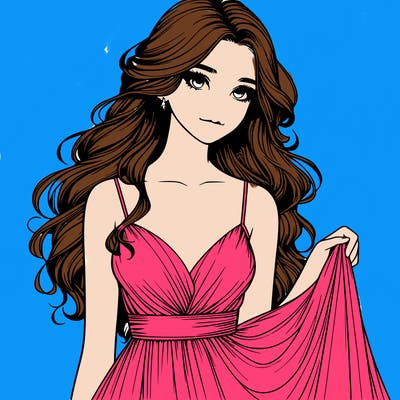 realistic girl in flowy silky prom dress