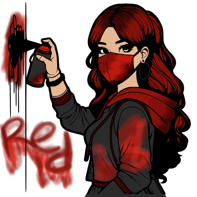 realistic girl with mask spray painting a wall