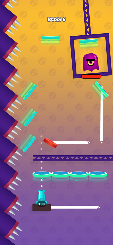 Cannon Shot! - Cannon Shot gameplay showing a boss level with a purple character and shooting trajectory