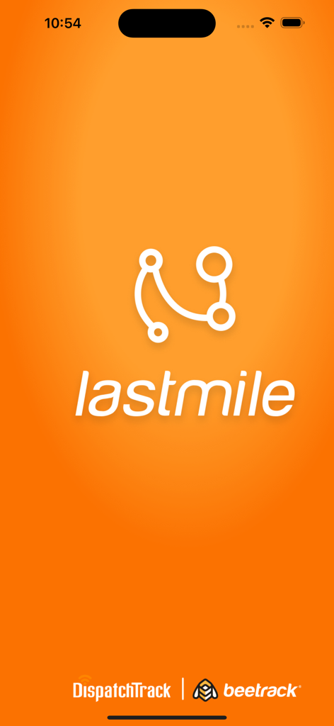 DispatchTrack LastMile - Launch screen of the DispatchTrack LastMile app with a white route logo on an orange background