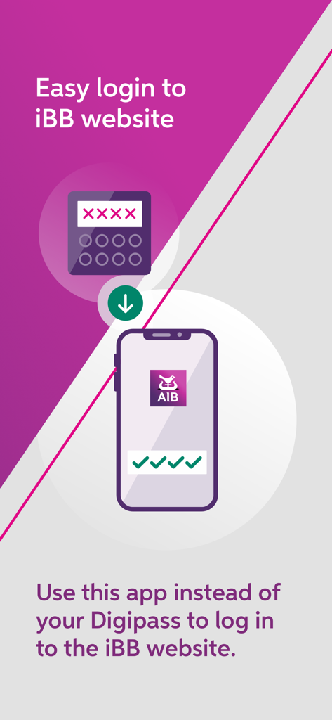 Illustration showing how the AIB Business app replaces the physical Digipass for website login