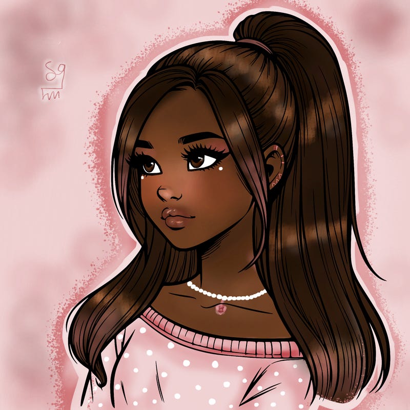 realistic girl with a high ponytail