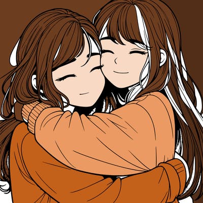realistic two girls hugging