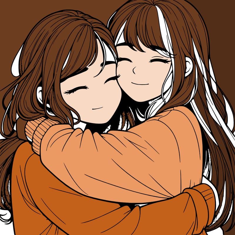 realistic two girls hugging