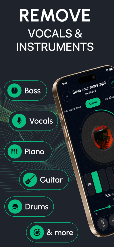 Interfaz de la aplicación Stem Splitter para aislar voces e instrumentos