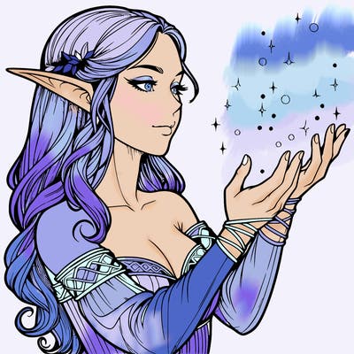 realistic elf girl doing magic