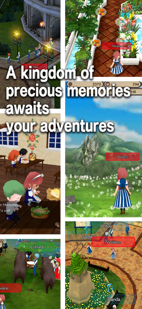 WorldNeverland - Elnea Kingdom - Eine Collage, die verschiedene Lebenssimulations- und Abenteuerszenen aus dem Handyspiel WorldNeverland Elnea Kingdom zeigt