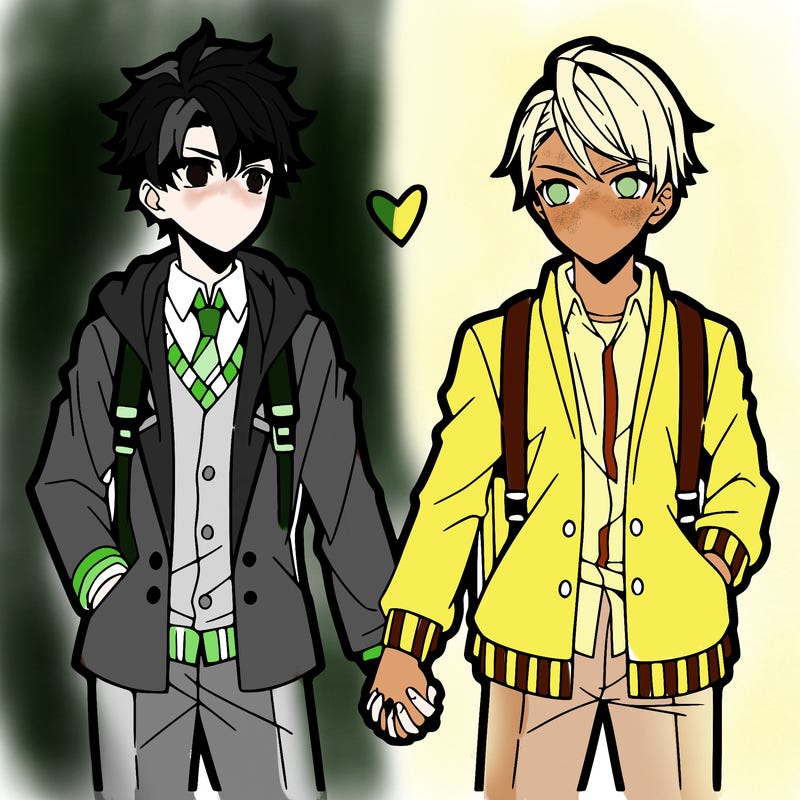 two anime guys holding hands