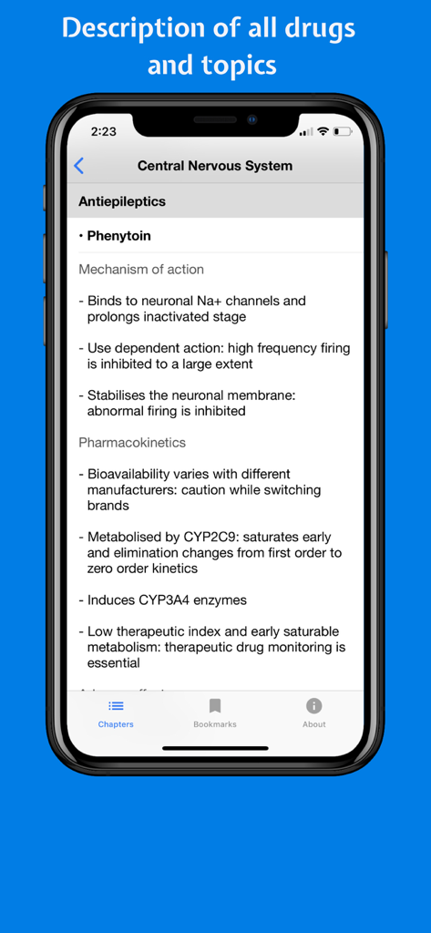 Classify Rx for pharmacology - Pharmacology app screen showing drug description and mechanism of action for medical students