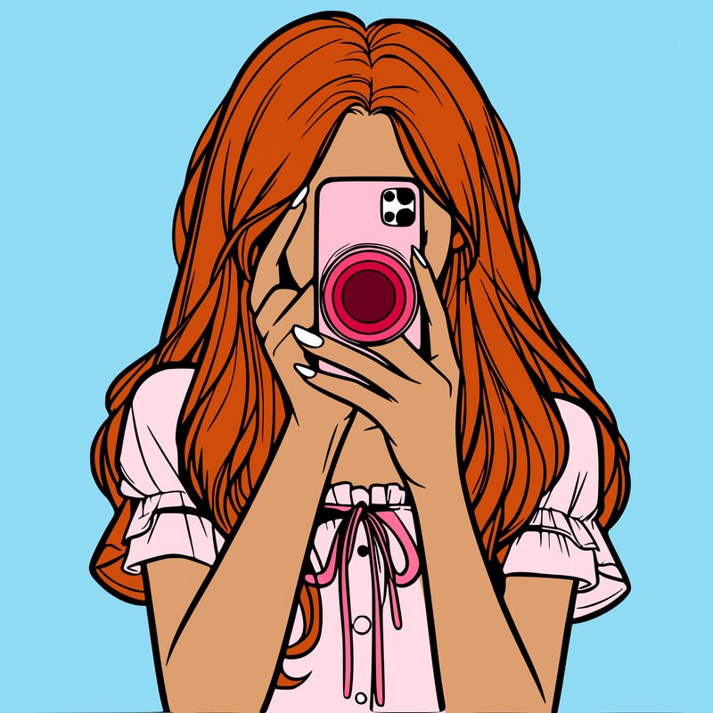 a realistic girl holding her phone taking pictures