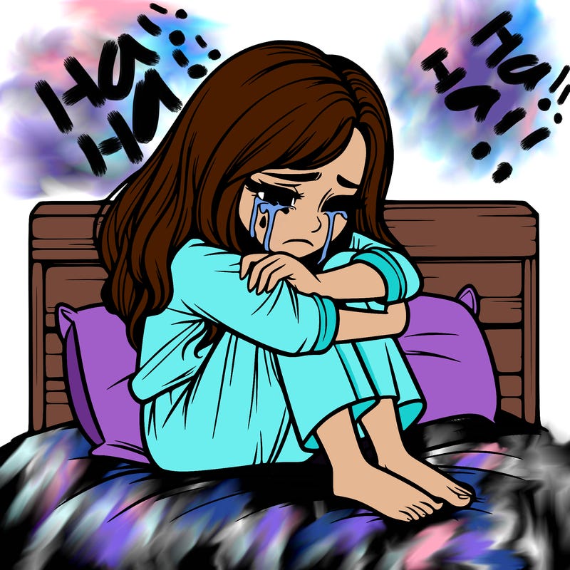 realistic girl crying on her bed over a break up