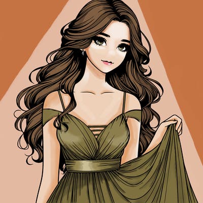 realistic girl in flowy silky prom dress