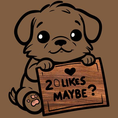 a puppy holding a sign that says 2 likes maybe?