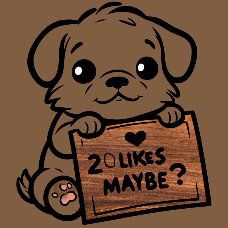 a puppy holding a sign that says 2 likes maybe?