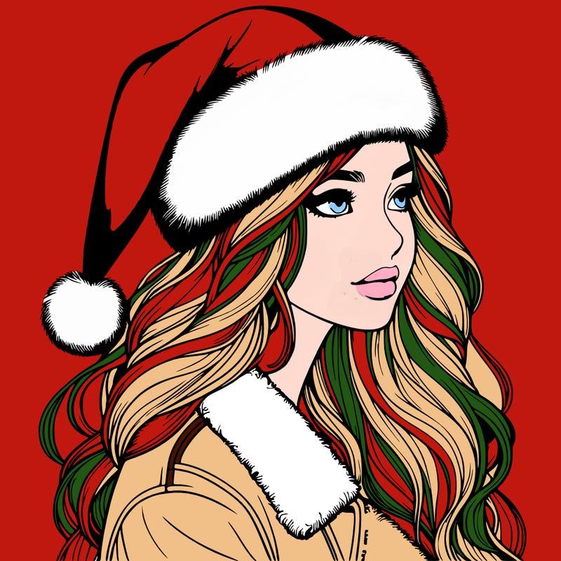 realistic girl in santa hat