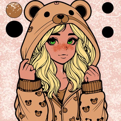 realistic girl in a animal pjs hoodie