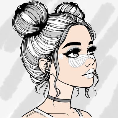 realistic girl with buns on the top of her head