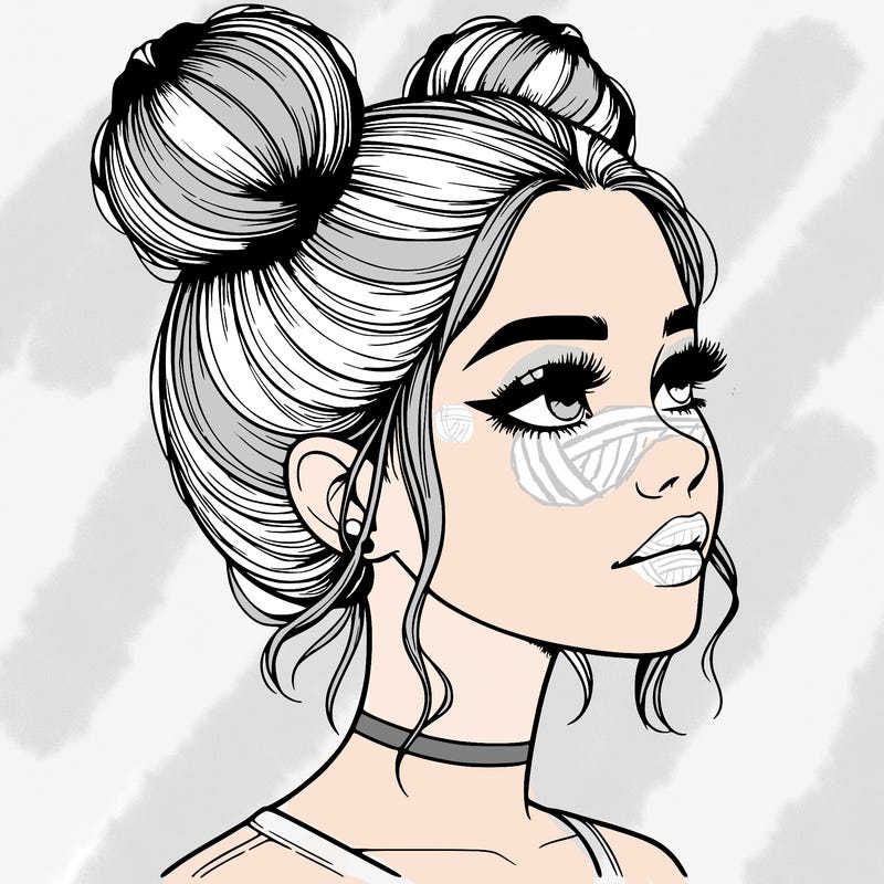 realistic girl with buns on the top of her head