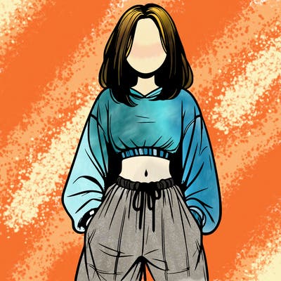 realistic girl faceless with baggy pants and a crop top