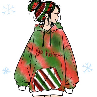 realistic girl with a oversized sweatshirt on and a bun