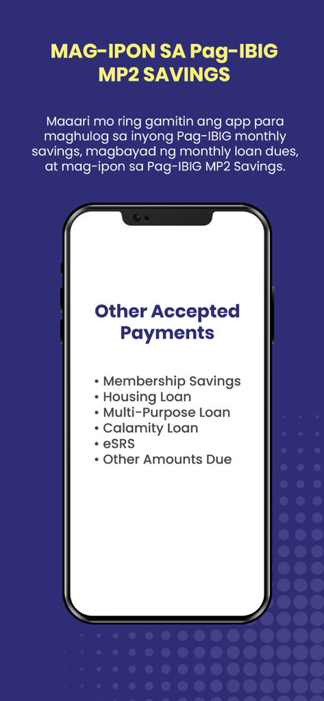 Interface do aplicativo HelloPag-IBIG para pagamentos de economias MP2 e empréstimos