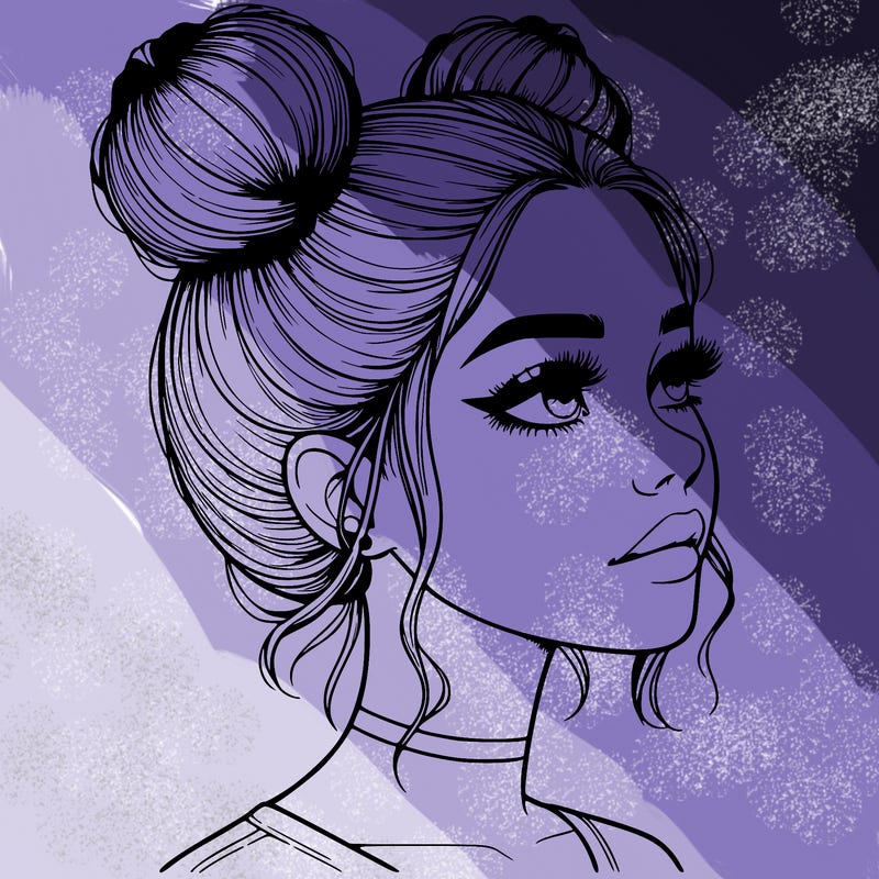 realistic girl with buns on the top of her head